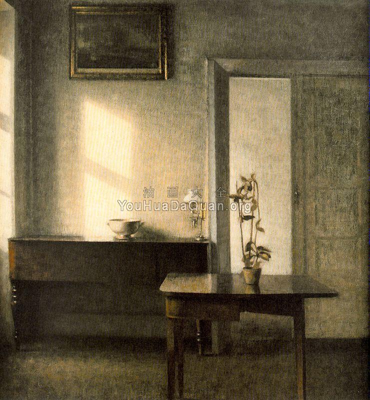 Interior with a Potted Plant - 威尔汉姆·哈莫修依